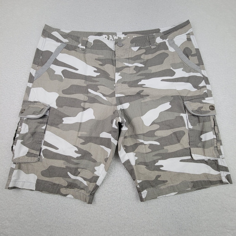 RAW X Cargo Shorts Mens 42 Gray White Camo Camouflage‎ Military Pockets Cotton